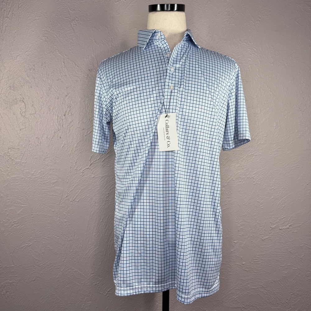 NWT Collars & Co Semi-Spread Collar Polo - Blue Tattersail - 3XL Relaxed plaid